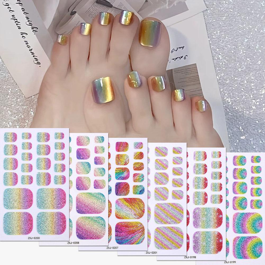 Full Cover Adhesive - 虹色グリッターカラー自己粘着ジェルステッカー足の爪用防水長持ちフットネイルステッカー足の爪フルカバーフットネイルラップ